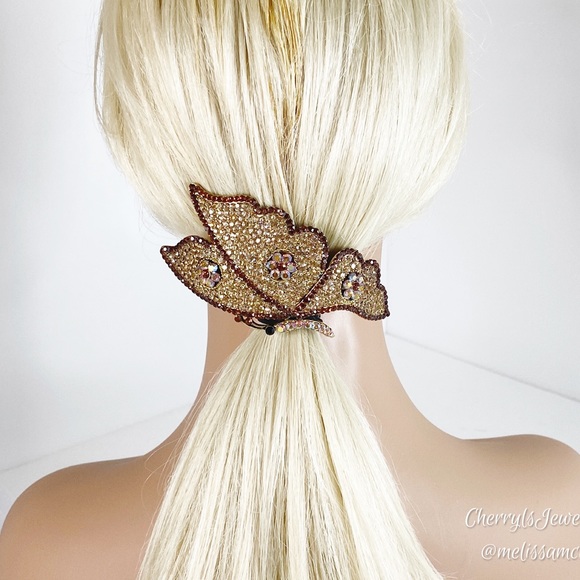RARE Gorgeous Swarovski Butterfly Hair Barrette - Picture 4 of 10